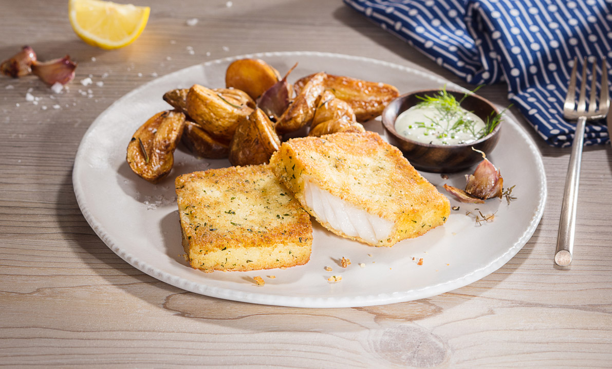 Oven visburger met krokante aardappeltjes