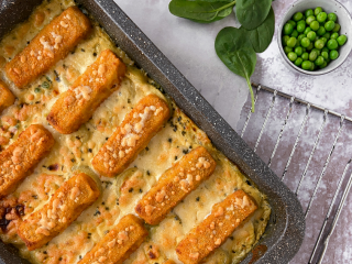 Ovenschotel met spinazie en vissticks