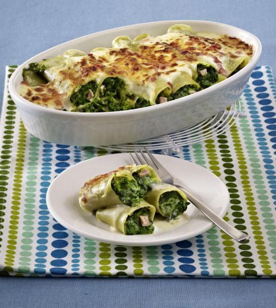 Spinazierolletjes met ham